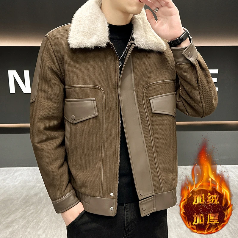 Korean Winter Splicing Leather Jacket for Men Plush Thick Washed Leather Motorcycle Jacket Slim Fit Casual Business Overcoat
Korean Winter Splicing Leather Jacket for Men Plush Thick Washed Leather Motorcycle Jacket Slim Fit Casual Business Overcoat