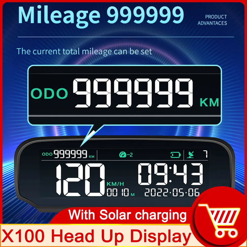 HD X100 Solar Charging Car HUD GPS Head-up Display LCD Digital Speedometer Odometer Time Distance Altitude Overspeed Alarm
HD X100 Solar Charging Car HUD GPS Head-up Display LCD Digital Speedometer Odometer Time Distance Altitude Overspeed Alarm