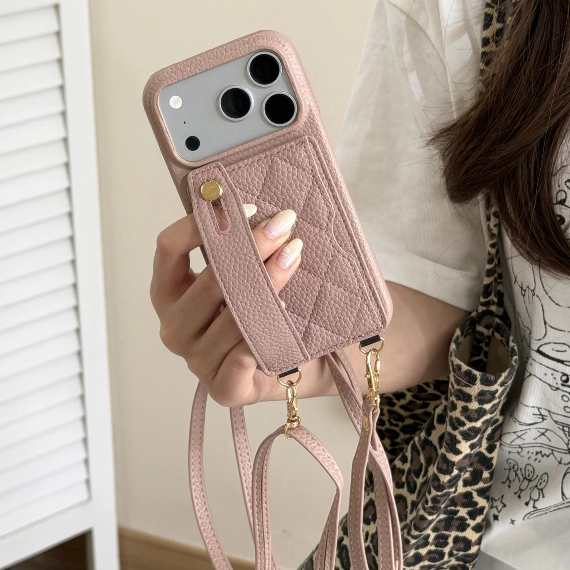 Crossbody Long Lanyard Quilted Leather Wristletband Cards Solt Phone Case for iPhone 17 Pro max 16 15 14 13 12 Shockproof Cover
Crossbody Long Lanyard Quilted Leather Wristletband Cards Solt Phone Case for iPhone 17 Pro max 16 15 14 13 12 Shockproof Cover