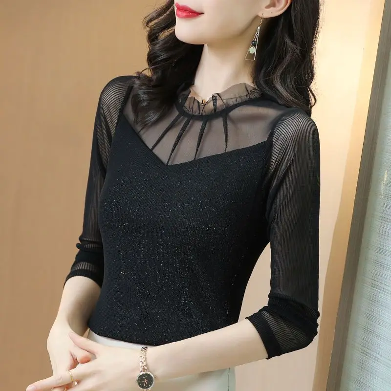 Black Mesh Long-sleeved Base Shirt Women with Fashionable Tops Women with T-shirts
Black Mesh Long-sleeved Base Shirt Women with Fashionable Tops Women with T-shirts