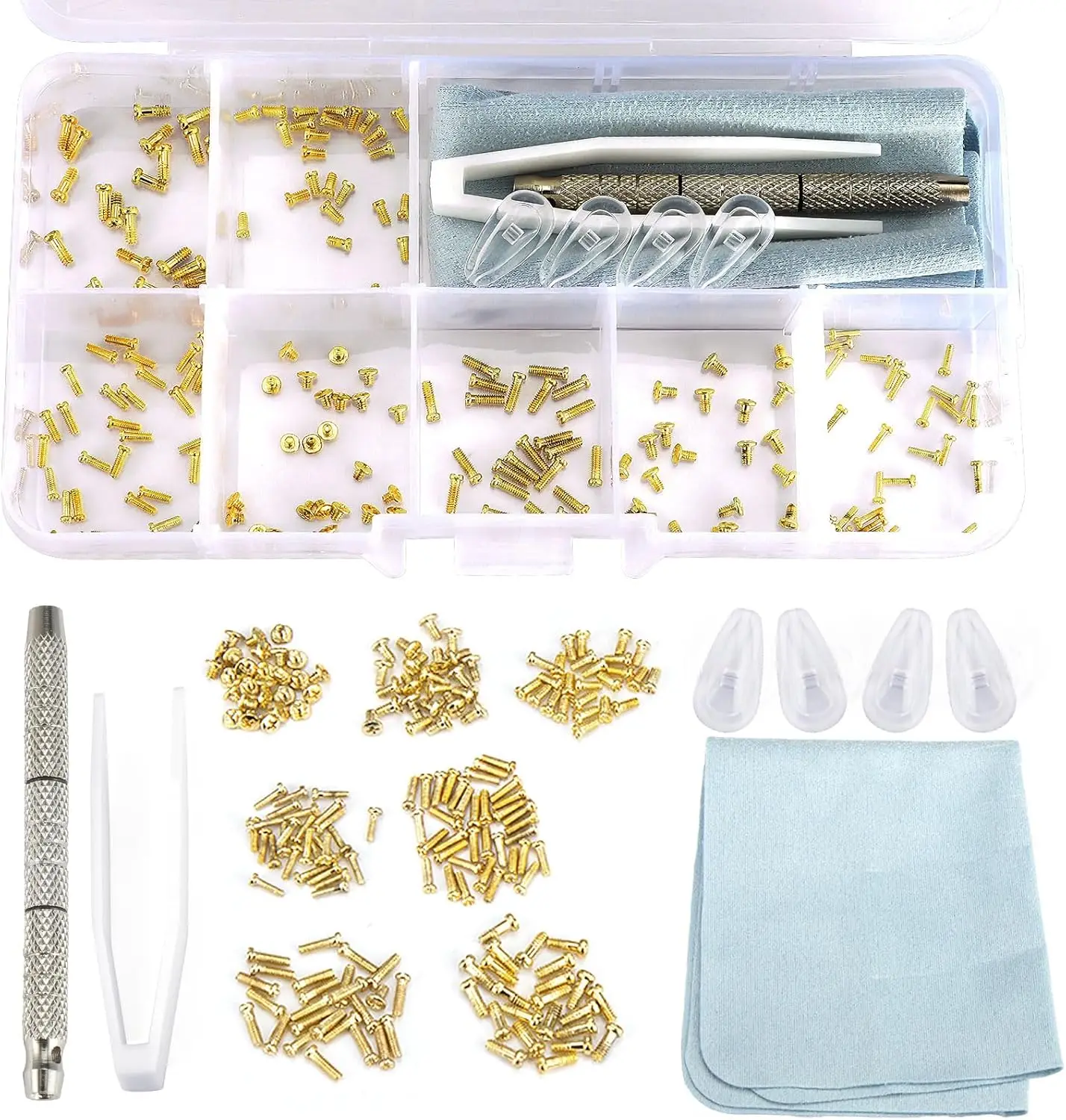 Glasses Repair Kit with 140pcs Gold Screws, Nose Pads, Screwdriver Set for Eyeglasses Sunglasses Watch
Glasses Repair Kit with 140pcs Gold Screws, Nose Pads, Screwdriver Set for Eyeglasses Sunglasses Watch