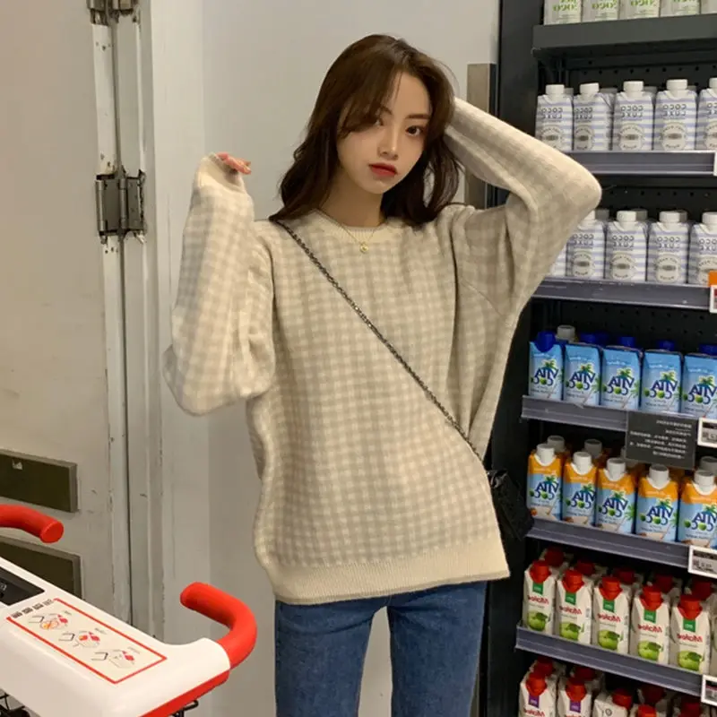 Pullovers Women Plaid Knitted O-neck Loose Preppy Style Students Sweet Korean Stylish Chic Leisure Tops Harajuku Female Sweaters
Pullovers Women Plaid Knitted O-neck Loose Preppy Style Students Sweet Korean Stylish Chic Leisure Tops Harajuku Female Sweaters