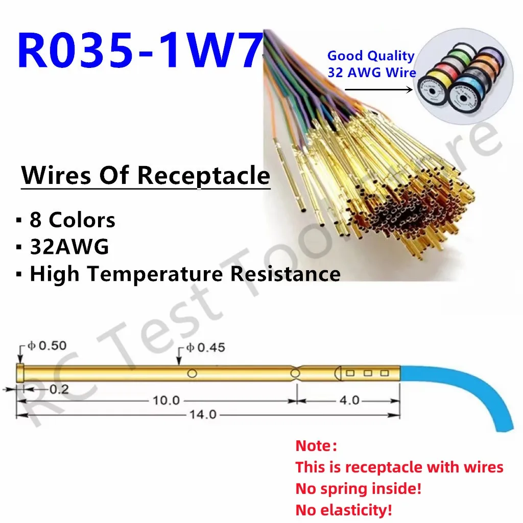 8/40/80/200PCS Spring Test Probe Receptacle Dia 0.45mm Length 14mm With Wire 32AWG R035-1W7 Test Needle Sleeve Socket 700mm
8/40/80/200PCS Spring Test Probe Receptacle Dia 0.45mm Length 14mm With Wire 32AWG R035-1W7 Test Needle Sleeve Socket 700mm