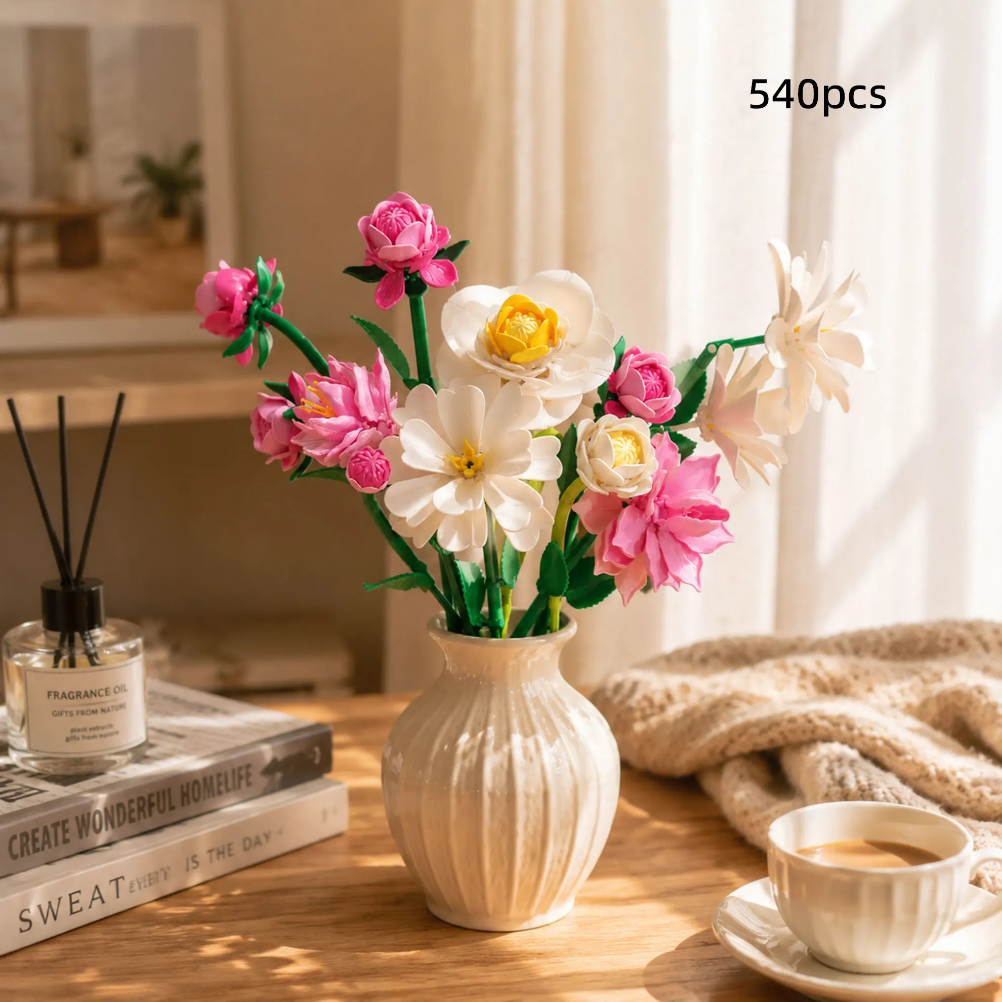 540Pcs White Camellia and Peony Mixed Building Block Flower Bouquet Set, DIY Eternal Flower Building Block Bouquet, Pastoral Style Eternal Flower Assembly Kit, Ins-Style Room Decoration, Valentine's Day / Birthday Gift
540Pcs White Camellia and Peony Mixed Building Block Flower Bouquet Set, DIY Eternal Flower Building Block Bouquet, Pastoral Style Eternal Flower Assembly Kit, Ins-Style Room Decoration, Valentine's Day / Birthday Gift