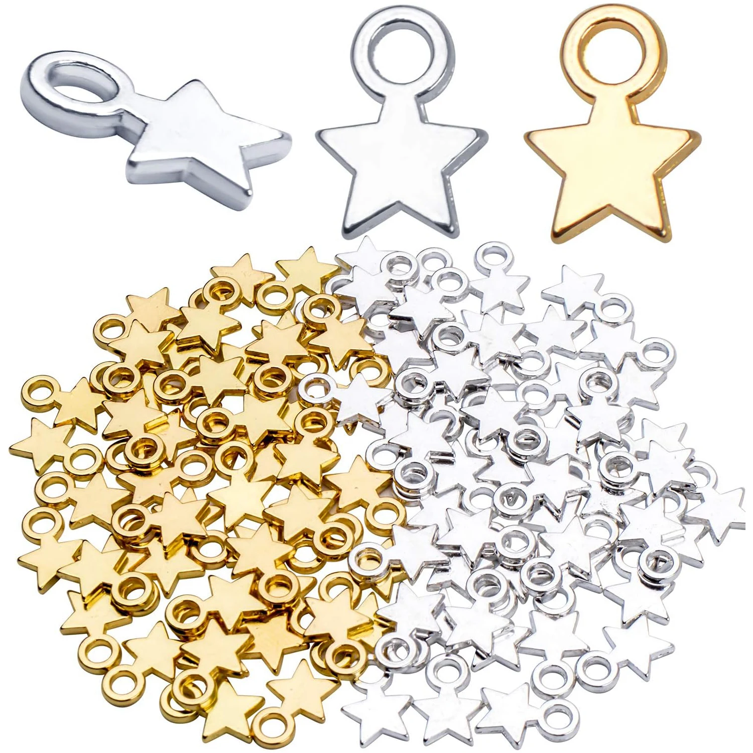 100 шт. миниатюрных подвесок-звездочек из сплава, в форме звезды, для рукоделия и изготовления украшений (золото и серебро), 10x8x1 мм
100 шт. миниатюрных подвесок-звездочек из сплава, в форме звезды, для рукоделия и изготовления украшений (золото и серебро), 10x8x1 мм