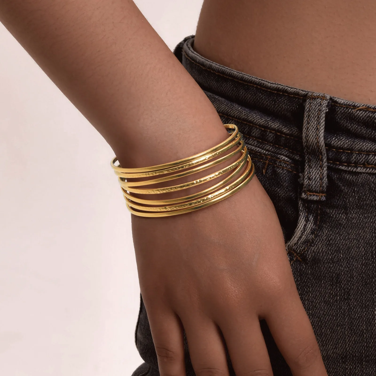 Multi Layers Bangle for Women, Vintage Geometric Chunky Open Cuff Bracelet, Stainless Steel Gold Color Party Jewelry Gift 
Multi Layers Bangle for Women, Vintage Geometric Chunky Open Cuff Bracelet, Stainless Steel Gold Color Party Jewelry Gift