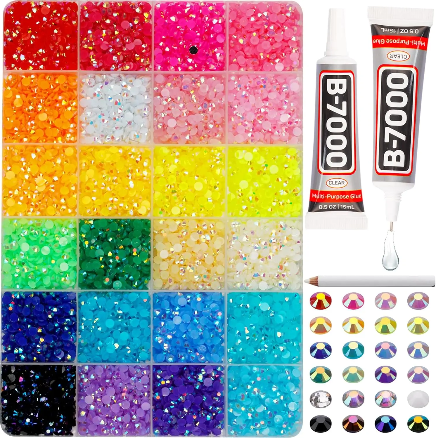 8000pcs 4mm Rhinestones Kit - AB Colorful Flatback Gems with Glue & Tools for DIY Crafts
8000pcs 4mm Rhinestones Kit - AB Colorful Flatback Gems with Glue & Tools for DIY Crafts