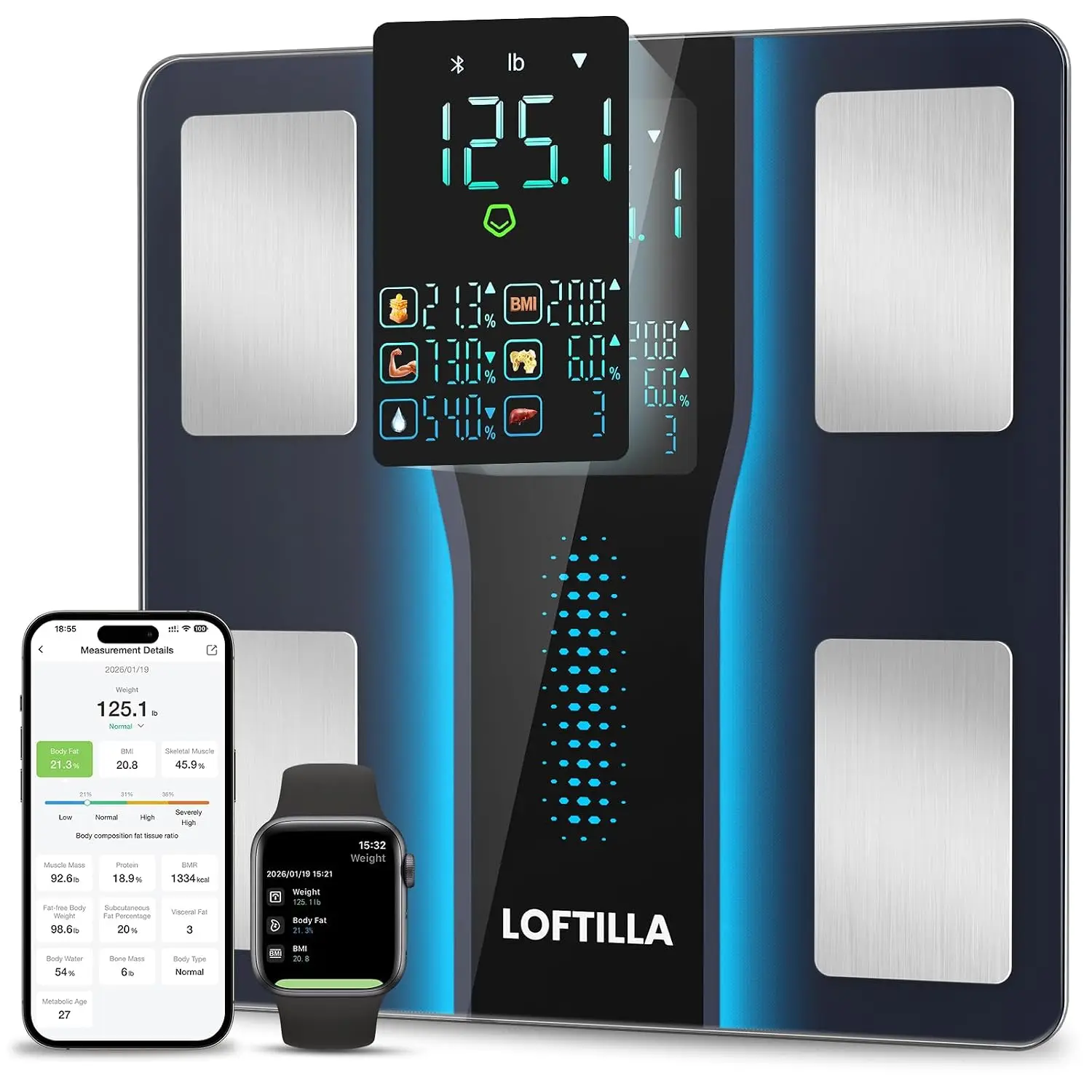 Smart Scale for Body Weight, 8-in-1 Large Display, Accurate BMI & Body Fat, Syncs with Fitness App, Black
Smart Scale for Body Weight, 8-in-1 Large Display, Accurate BMI & Body Fat, Syncs with Fitness App, Black