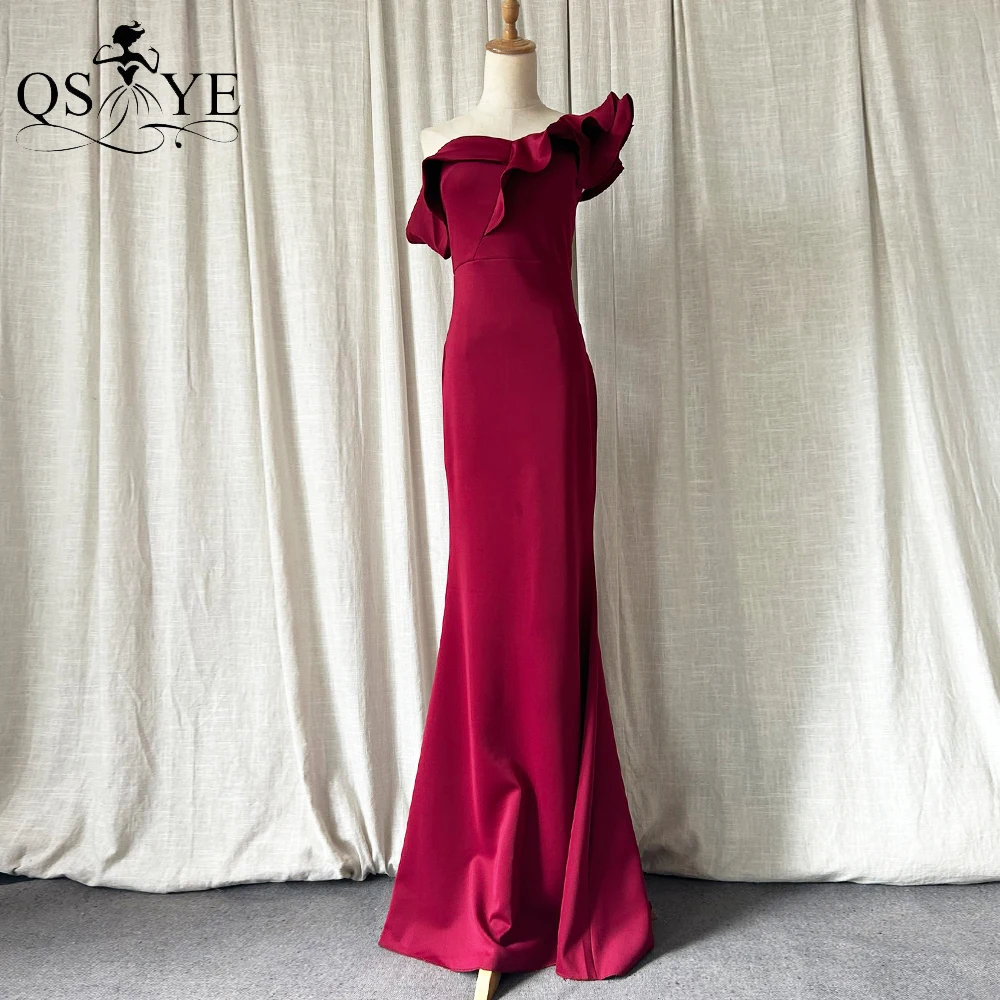 Burgundy Evening Dresses Stretch Satin Ruffles One Shoulder Prom Gown Side Sleeves Sexy Split Fit Simple Party Dress Bridesmaid
Burgundy Evening Dresses Stretch Satin Ruffles One Shoulder Prom Gown Side Sleeves Sexy Split Fit Simple Party Dress Bridesmaid