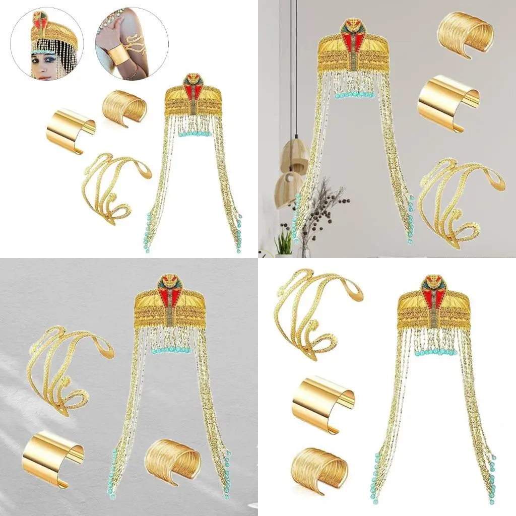 R1WE Egyptian Costume Accessories Includes Snake Egyptian Headpiece with Tassels Beads Wrist Bracelet Cuff Snake Arm Cuff
R1WE Egyptian Costume Accessories Includes Snake Egyptian Headpiece with Tassels Beads Wrist Bracelet Cuff Snake Arm Cuff