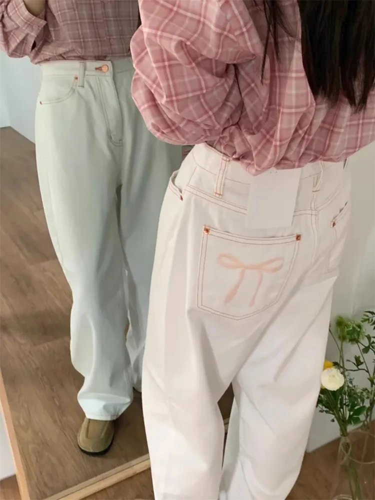 Chic Spring New Sle Women's Wide Leg Jeans Pink Embroidery Knot High Waist Denim Pants All Seasons Faionable
Chic Spring New Sle Women's Wide Leg Jeans Pink Embroidery Knot High Waist Denim Pants All Seasons Faionable