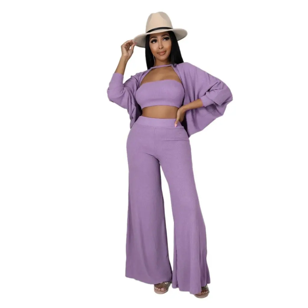 Женский костюм-тройка, однотонный вязаный комплект-накидка и брюки, модный комплект в европейском и американском стиле 
Женский костюм-тройка, однотонный вязаный комплект-накидка и брюки, модный комплект в европейском и американском стиле