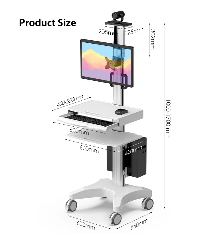 Height Adjustable Hospital Mobile Computer Cart Medical Monitor Cart Telemedicine Terminals Mobile Workstation Cart
Height Adjustable Hospital Mobile Computer Cart Medical Monitor Cart Telemedicine Terminals Mobile Workstation Cart