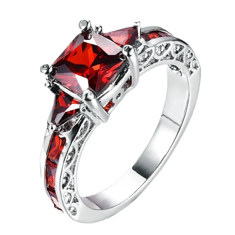 Fashion Elegant Women Silver Princess Square Cut Red Stone Engagement Wedding Rings for Women Fine Jewelry Halloween Gifts
Fashion Elegant Women Silver Princess Square Cut Red Stone Engagement Wedding Rings for Women Fine Jewelry Halloween Gifts