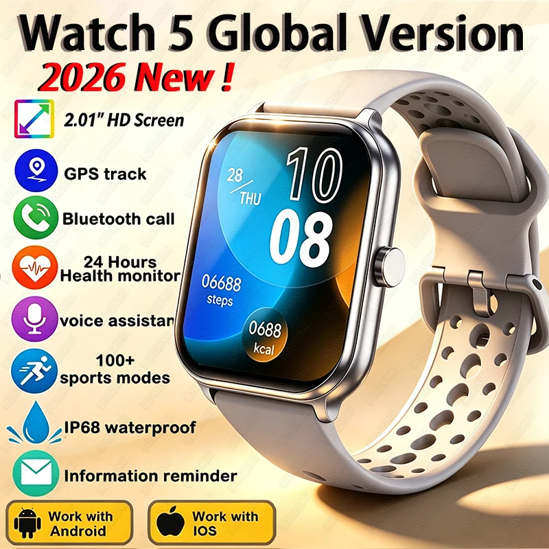2026 New Fashion Watch 5 Global Version ECG Smart Watch Men Women Heart Rate GPS Track Sports Fitness IP68 Waterproof Smartwatch
2026 New Fashion Watch 5 Global Version ECG Smart Watch Men Women Heart Rate GPS Track Sports Fitness IP68 Waterproof Smartwatch