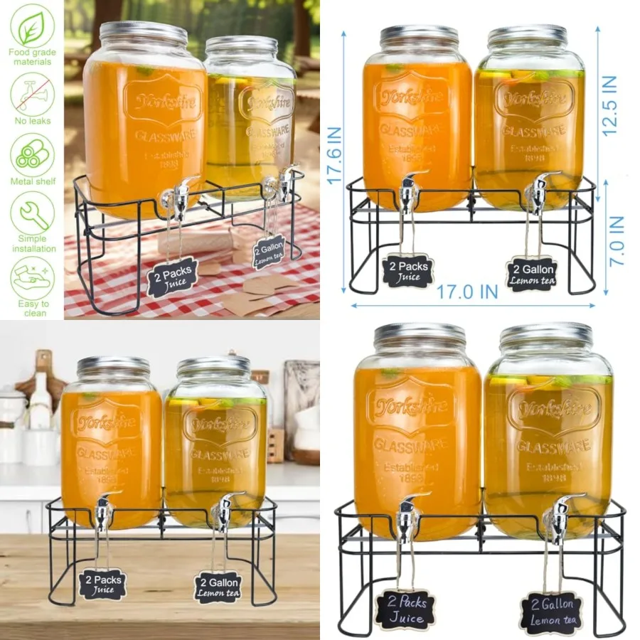 Larger Glass Drink Dispenser for Parties, 2 Packs Juice Lemonade Ice Tea Water Dispenser with Stand, Beverage Dispensers with S
Larger Glass Drink Dispenser for Parties, 2 Packs Juice Lemonade Ice Tea Water Dispenser with Stand, Beverage Dispensers with S