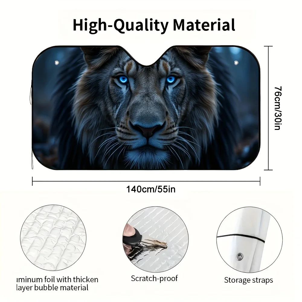 Цельный мужской лев с голубыми глазами, предназначенный для автомобильных солнцезащитных козырьков. Предлагает сильную защиту от солнца для кемпинга и приключений
Цельный мужской лев с голубыми глазами, предназначенный для автомобильных солнцезащитных козырьков. Предлагает сильную защиту от солнца для кемпинга и приключений