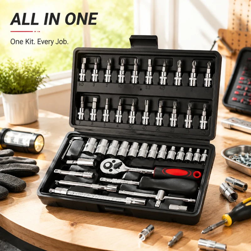 Multifunctional 46Pcs Full Hand Tool Set Standard Socket Ratchet Gear Tools Perfect For Beginner And Professional Repair Work
Multifunctional 46Pcs Full Hand Tool Set Standard Socket Ratchet Gear Tools Perfect For Beginner And Professional Repair Work