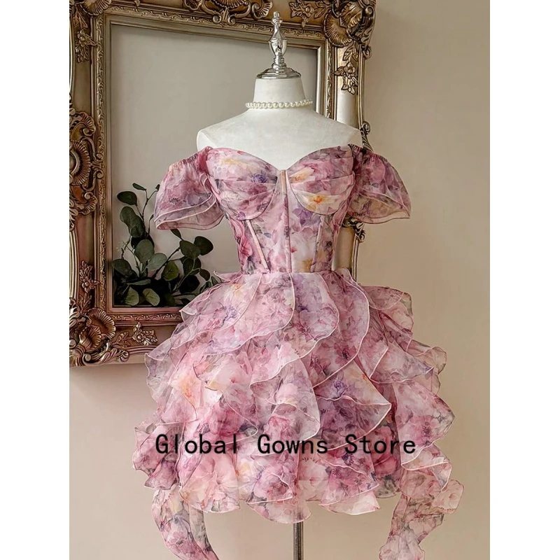 Elegant Floral Print Ruffle A-Line Dress Lady Sexy Strapless Waist Princess Party Dress Fashion Mini Dress Customized evening dr
Elegant Floral Print Ruffle A-Line Dress Lady Sexy Strapless Waist Princess Party Dress Fashion Mini Dress Customized evening dr