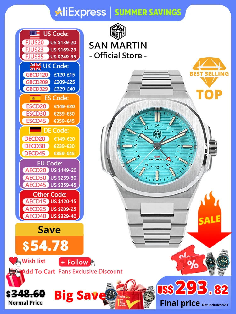 San Martin Mens Watch New 43mm GMT Classic Business Luxury Automatic Mechanical Watches for Men Sapphire 10Bar BGW-9 Luminous
San Martin Mens Watch New 43mm GMT Classic Business Luxury Automatic Mechanical Watches for Men Sapphire 10Bar BGW-9 Luminous
