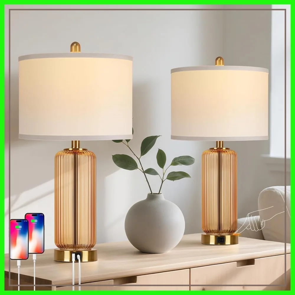 Set of 2 Touch Control Table Lamps, 3-Way Dimmable, USB A+C, Brown Glass Bedside Lamps 27"
Set of 2 Touch Control Table Lamps, 3-Way Dimmable, USB A+C, Brown Glass Bedside Lamps 27"