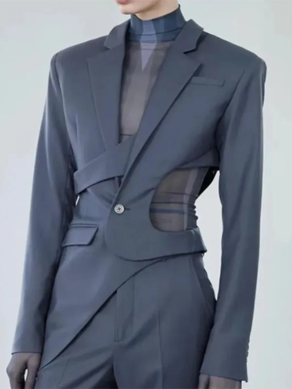 Modphy Personalized Women'S And Men'S Slim Short Asymmetrical Suit Large Size Casual Splicing Hollow Decoration Jacket 2024
Modphy Personalized Women'S And Men'S Slim Short Asymmetrical Suit Large Size Casual Splicing Hollow Decoration Jacket 2024