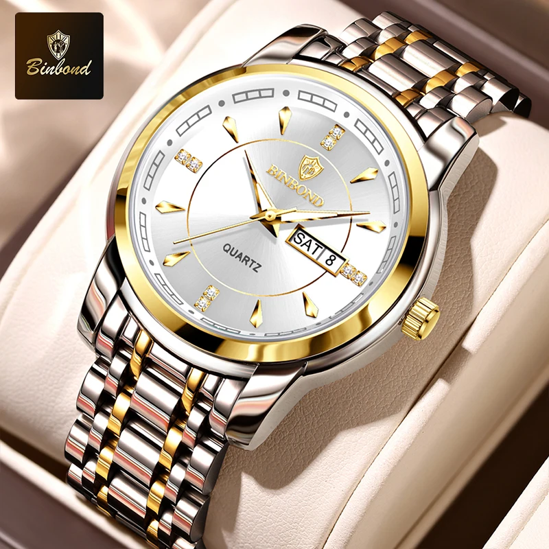 BINBOND Business Watch Men's Watch 30M Waterproof Calendar Date Function Rhinestone Stainless Steel Watchband Male Quartz Watch
BINBOND Business Watch Men's Watch 30M Waterproof Calendar Date Function Rhinestone Stainless Steel Watchband Male Quartz Watch