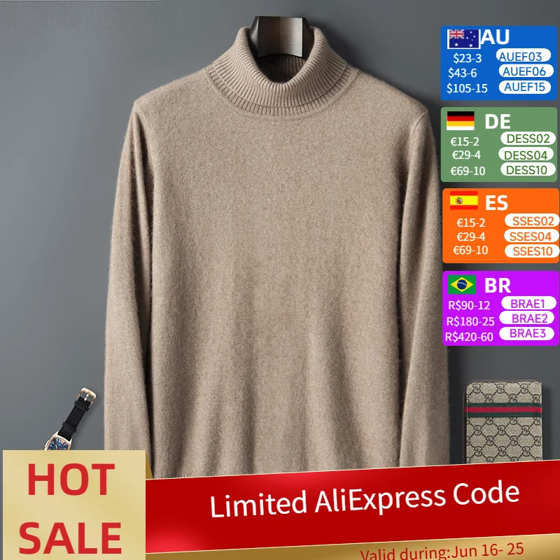 Men's 100% Mink Cashmere Sweater Autumn Winter High Lapels Pullovers Thickening Knitwear Long Sleeve Basic Tops High-End Jumpers
Men's 100% Mink Cashmere Sweater Autumn Winter High Lapels Pullovers Thickening Knitwear Long Sleeve Basic Tops High-End Jumpers