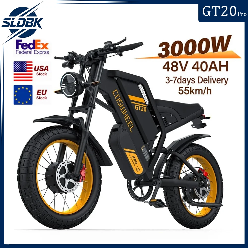 SLDBK GT20 Pro Dual Motors E-Mountain Bike for Adult 48V 25+15Ah Dual Batteries Dual Suspension 20" Fat Tire Off-Road E-bike
SLDBK GT20 Pro Dual Motors E-Mountain Bike for Adult 48V 25+15Ah Dual Batteries Dual Suspension 20" Fat Tire Off-Road E-bike