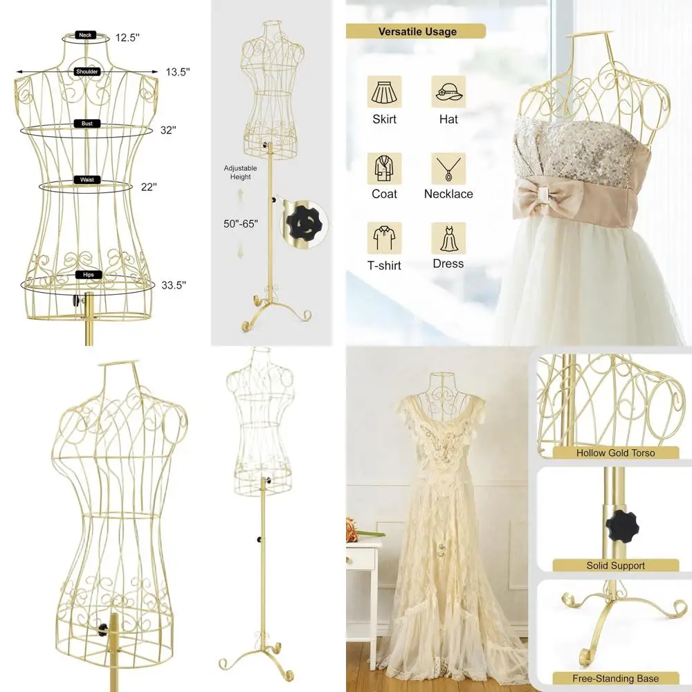 Adjustable Gold Female Mannequin with Metal Stand for Clothing Display
Adjustable Gold Female Mannequin with Metal Stand for Clothing Display