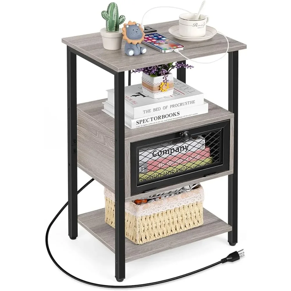 Nightstand Set of 1 with Charging Station, Bedside Table for Bedroom, Living Room, Grey, End Tables
Nightstand Set of 1 with Charging Station, Bedside Table for Bedroom, Living Room, Grey, End Tables