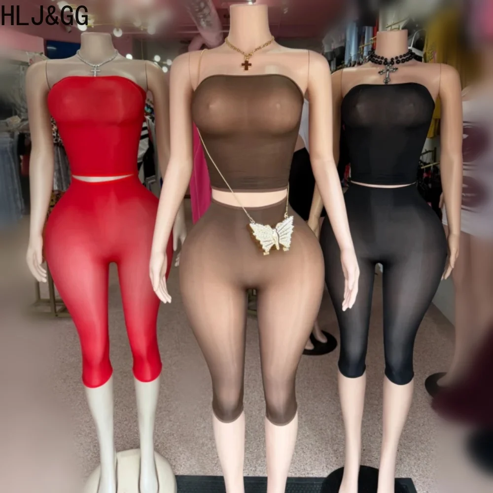 HLJ&GG Fashion Mesh See Though Shorts Two Piece Sets Women Off Shoulder Sleeveless Crop Top And Shorts Outfits Sexy Streetwear
HLJ&GG Fashion Mesh See Though Shorts Two Piece Sets Women Off Shoulder Sleeveless Crop Top And Shorts Outfits Sexy Streetwear