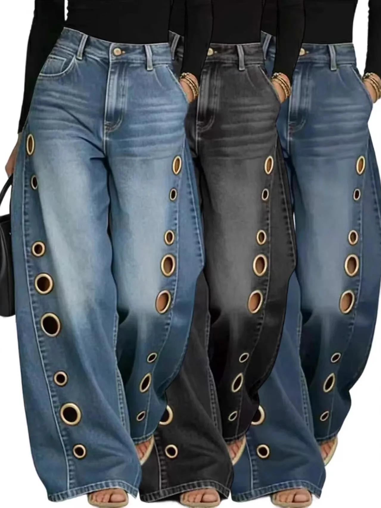 Loosefitting Metal Personality Women's Jeans Low Waist Denim Pants Pure Color Spring Summer Casual Youth Cotton Jeans
Loosefitting Metal Personality Women's Jeans Low Waist Denim Pants Pure Color Spring Summer Casual Youth Cotton Jeans