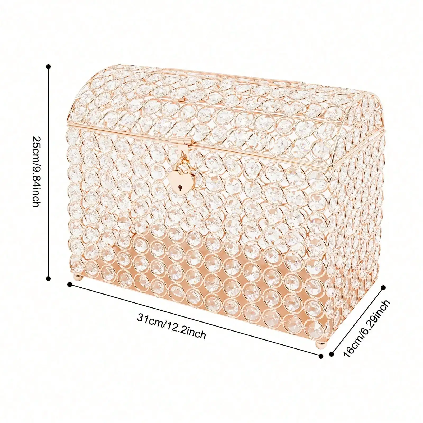 Золотая металлическая стеклянная шкатулка с замком в форме сердца, ювелирные изделия, свадебная конфетная открытка, копилка для свадебного украшения
Золотая металлическая стеклянная шкатулка с замком в форме сердца, ювелирные изделия, свадебная конфетная открытка, копилка для свадебного украшения