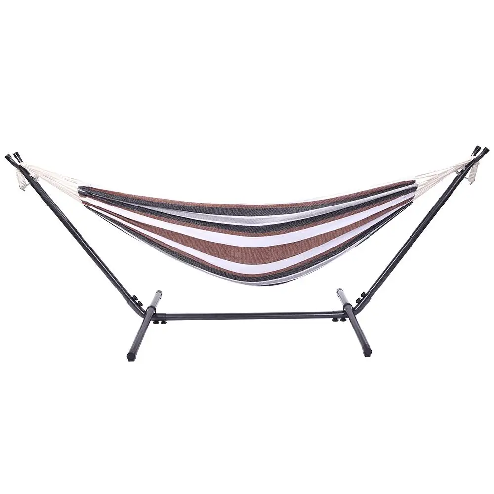 Stylish Black & Silver Floral Hammock Stand with Coffee Stripe Polyester Hammock
Stylish Black & Silver Floral Hammock Stand with Coffee Stripe Polyester Hammock