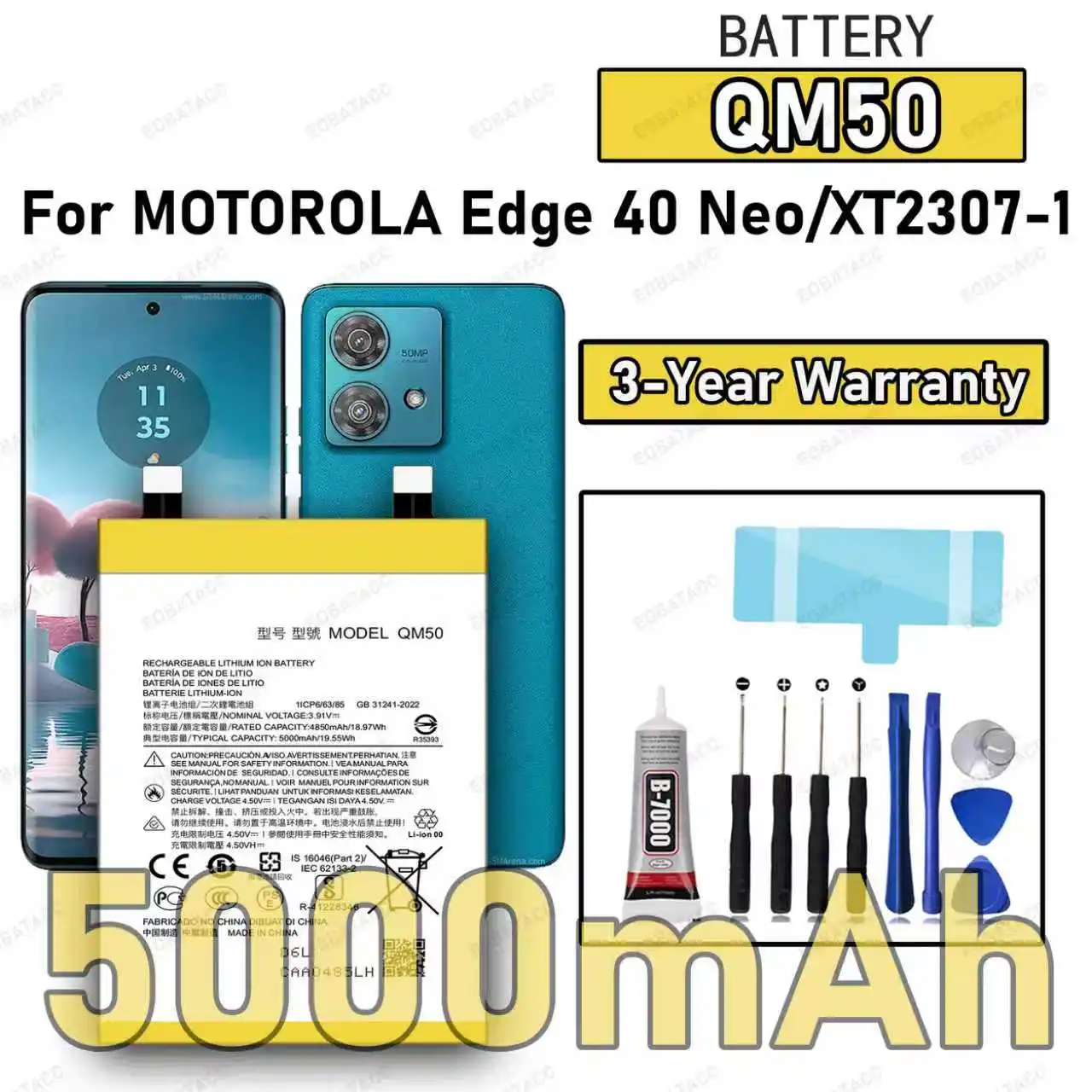 100% New High Quality QM50 Battery For MOTOROLA Moto Edge 40 Neo/XT2307-1 Replacement Battery Bateria+Free Tools
100% New High Quality QM50 Battery For MOTOROLA Moto Edge 40 Neo/XT2307-1 Replacement Battery Bateria+Free Tools