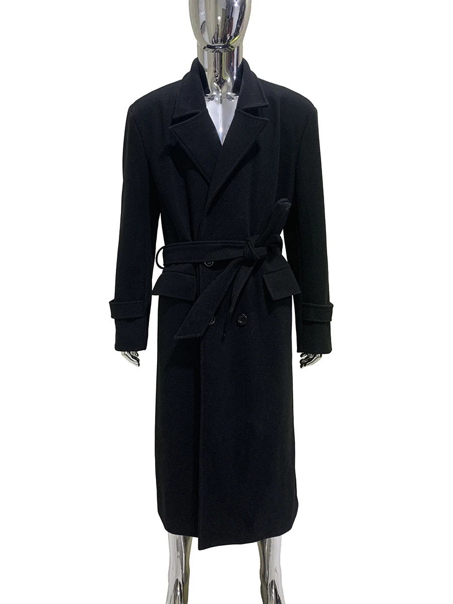 Autumn Winter Long Warm Thick Fitted Black Wool Blends Coat Men Sashes Double Breasted Shoulder Pads Luxury Woolen Overcoat 2025
Autumn Winter Long Warm Thick Fitted Black Wool Blends Coat Men Sashes Double Breasted Shoulder Pads Luxury Woolen Overcoat 2025
