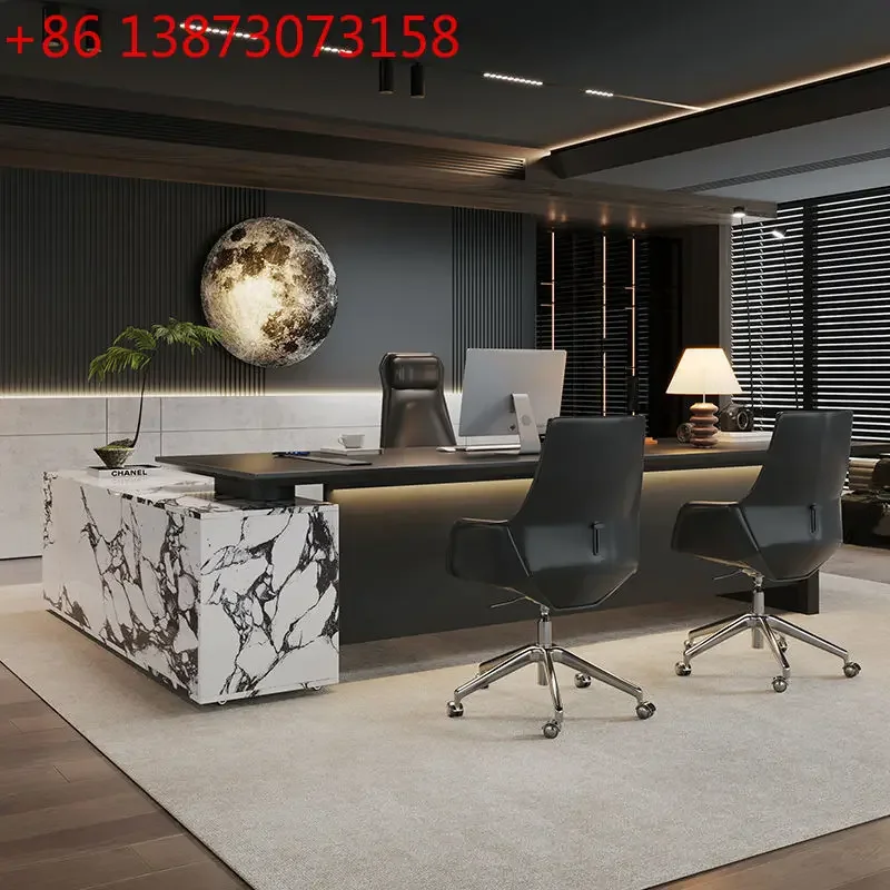 Black Italian minimalist solid wood boss desk with tea table integrated high-end president table
Black Italian minimalist solid wood boss desk with tea table integrated high-end president table