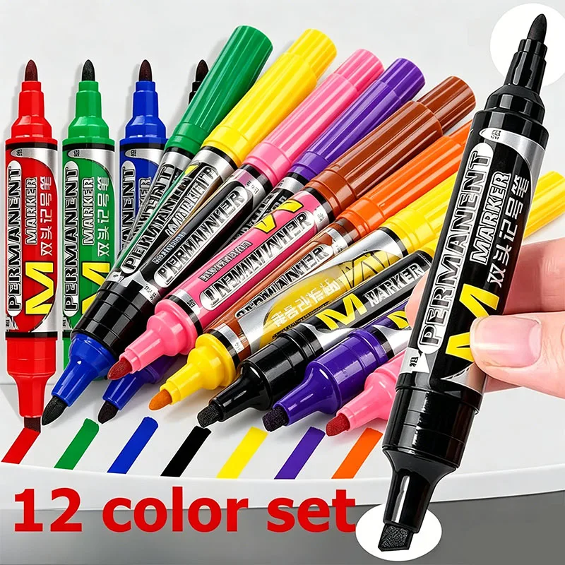 8/12 Colors Dual Tip Permanent Marker Set Large Capacity Oil Based Waterproof Non-Erasable for Logistics Carton Marking Supplies
8/12 Colors Dual Tip Permanent Marker Set Large Capacity Oil Based Waterproof Non-Erasable for Logistics Carton Marking Supplies