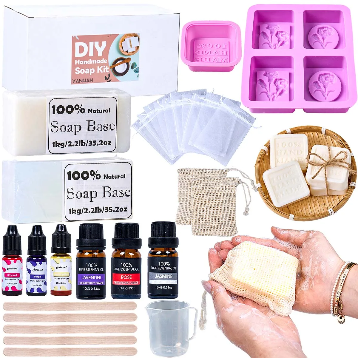 Soap Making Kit with Silicone Mold Bubble Net Bags Soap Base Essential oils Craft Set for Handmade Soaps DIY Beginner And Profes
Soap Making Kit with Silicone Mold Bubble Net Bags Soap Base Essential oils Craft Set for Handmade Soaps DIY Beginner And Profes