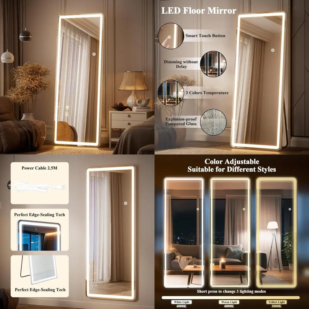 LED Illuminated Floor Standing Full Length Mirror with Rounded Corners for Bedroom and Dressing Room, 3 Color Lighting Options
LED Illuminated Floor Standing Full Length Mirror with Rounded Corners for Bedroom and Dressing Room, 3 Color Lighting Options
