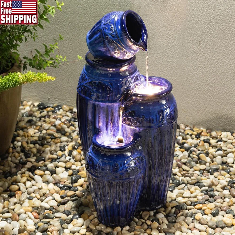 27.25 Inch Outdoor Garden Water Fountain with LED Lights Ceramic Pots 4 Tier Cobalt Blue Durable Construction Water Feature
27.25 Inch Outdoor Garden Water Fountain with LED Lights Ceramic Pots 4 Tier Cobalt Blue Durable Construction Water Feature