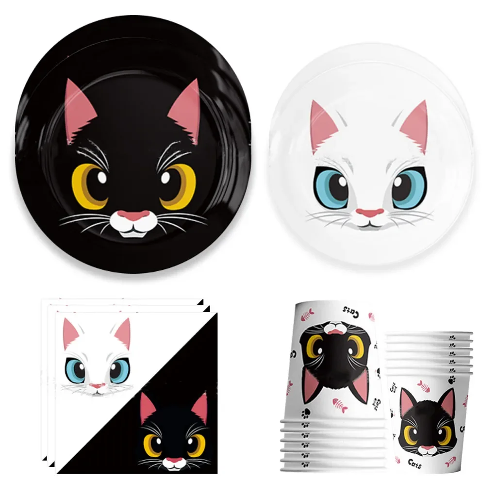 10 Guests Cute Cat Theme Birthday Tableware White Cat Black Cat Plates Cups Napkins Petty Birthday Party Babyshower Supplies
10 Guests Cute Cat Theme Birthday Tableware White Cat Black Cat Plates Cups Napkins Petty Birthday Party Babyshower Supplies
