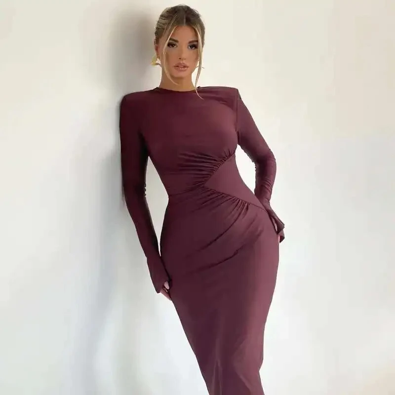 Pleated Slim Bodycon Dress Women 2023 Autumn Winter Dress Nightclub Sexy Party Elegant Maxi Long Dresses Vestidos 
Pleated Slim Bodycon Dress Women 2023 Autumn Winter Dress Nightclub Sexy Party Elegant Maxi Long Dresses Vestidos