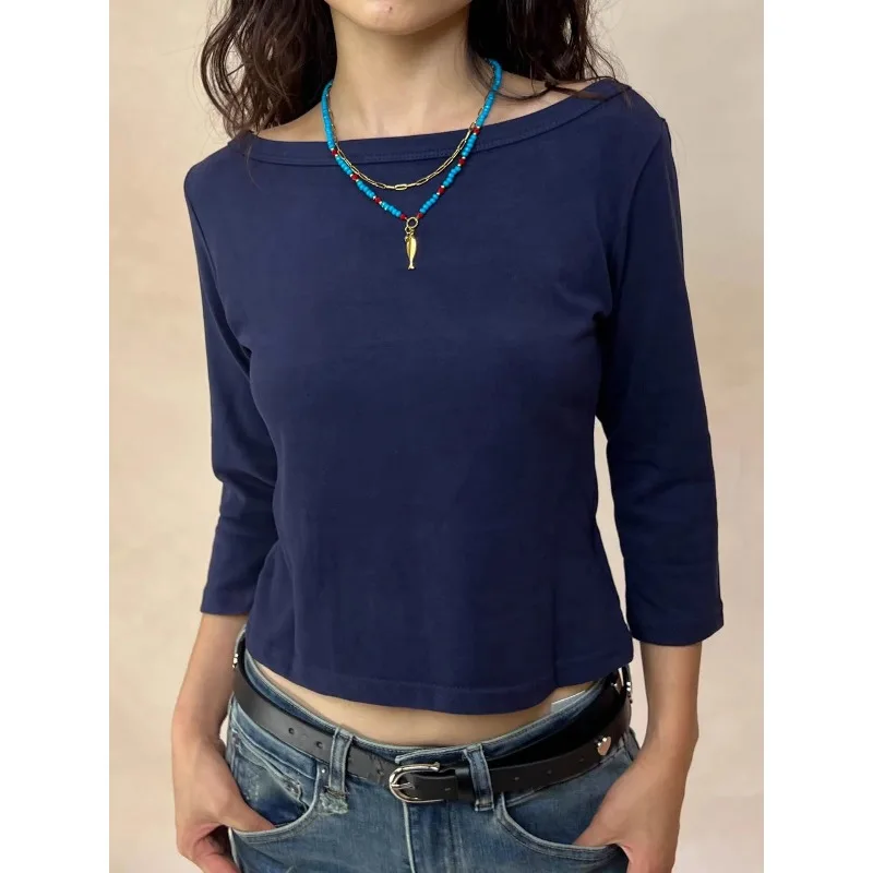 Женская базовая футболка с рукавом три четверти, осенняя, с вырезом-лодочкой, хлопковая, приталенная, укороченная, повседневная, универсальная
Женская базовая футболка с рукавом три четверти, осенняя, с вырезом-лодочкой, хлопковая, приталенная, укороченная, повседневная, универсальная