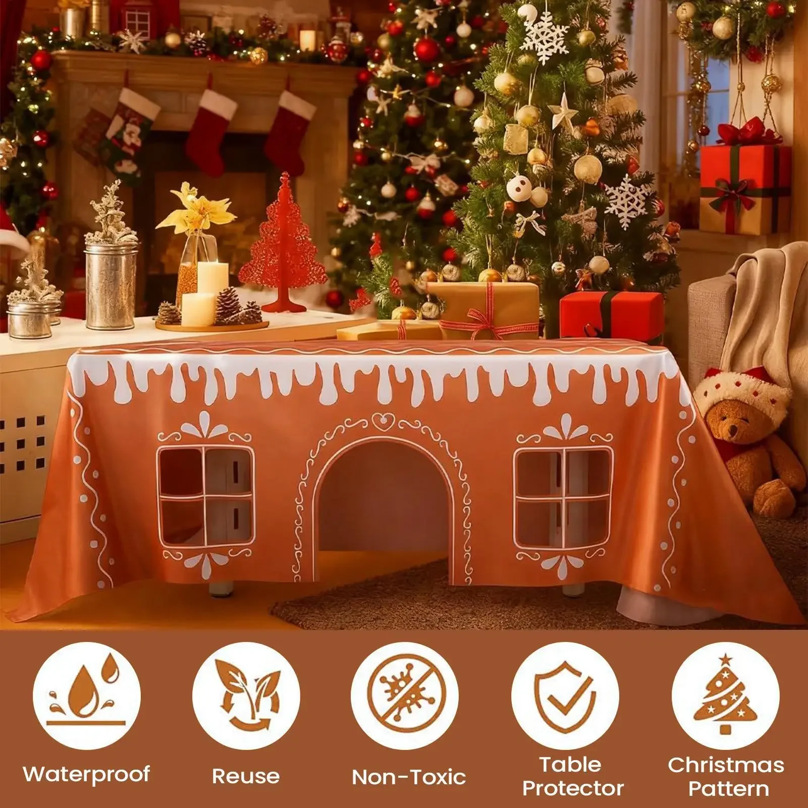 Christmas Tablecloth Reusable Decoration Gingerbread House Christmas Table Cover Winter Picnic Christmas Party Home Decorations
Christmas Tablecloth Reusable Decoration Gingerbread House Christmas Table Cover Winter Picnic Christmas Party Home Decorations