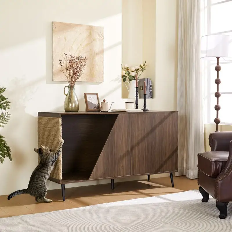 Mid-century Modern Walnut 2-in-1 Cabinet Side Table with Spring-loaded Door Storage
Mid-century Modern Walnut 2-in-1 Cabinet Side Table with Spring-loaded Door Storage