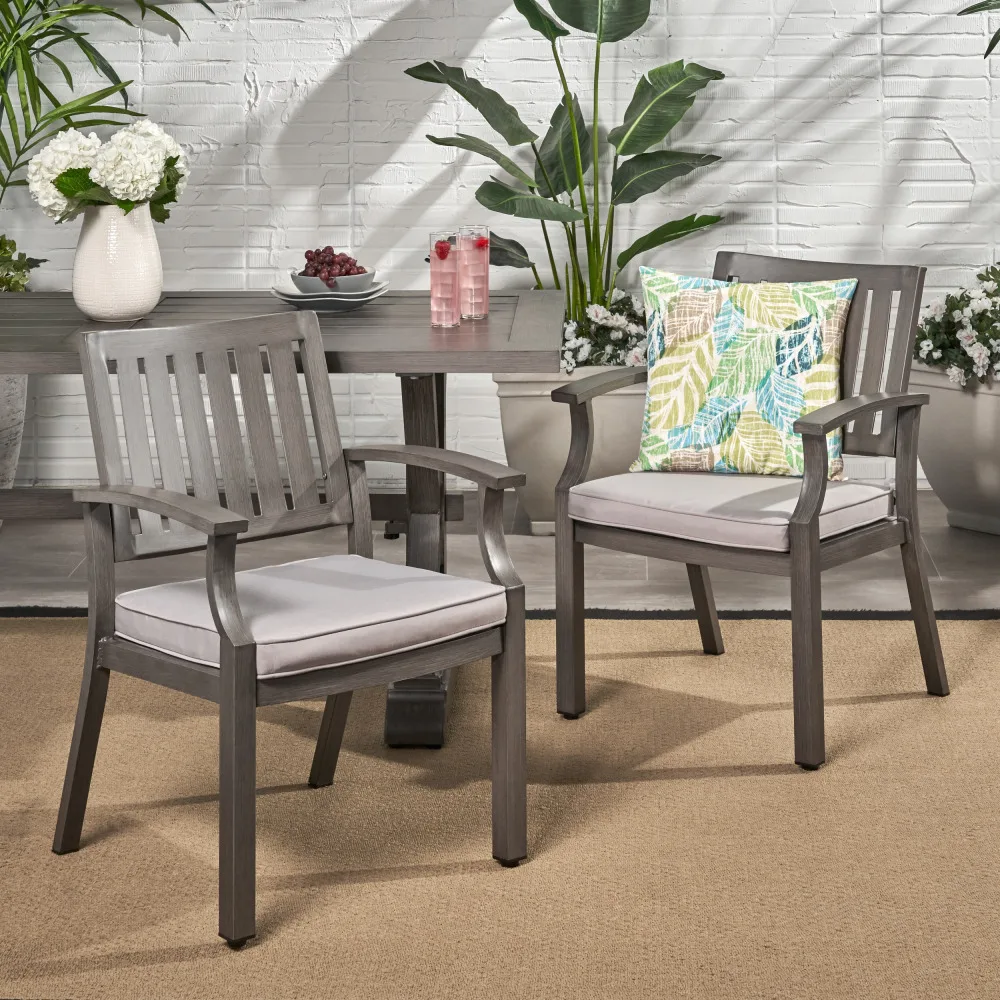 YQXH Outdoor Modern Aluminum Dining Chair with Cushion (Set of 2), Dark Gray and Silver 
YQXH Outdoor Modern Aluminum Dining Chair with Cushion (Set of 2), Dark Gray and Silver