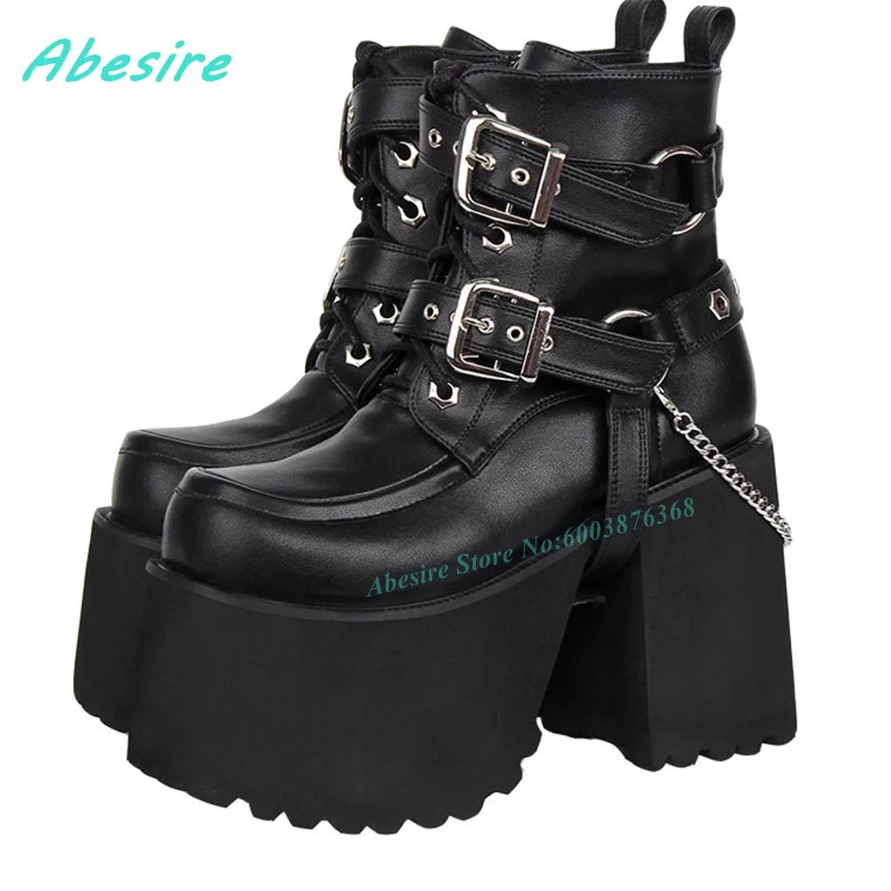 Multi‑Buckle Chain Lace‑Up Platform Ankle Boots Round Toe Chunky Heel Women's Boots Y2K Punk Gothic Street-Style Cosplay Shoes
Multi‑Buckle Chain Lace‑Up Platform Ankle Boots Round Toe Chunky Heel Women's Boots Y2K Punk Gothic Street-Style Cosplay Shoes