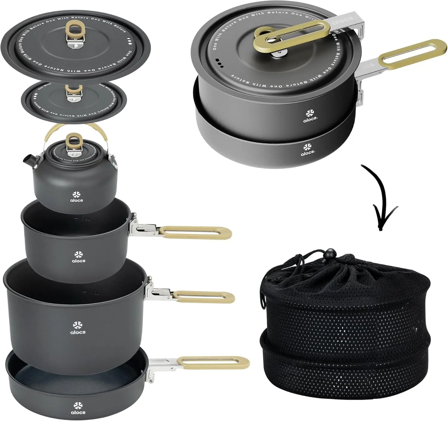 Camping Cookware Set, Lightweight Pots and Pans with Kettle for 2, Portable Outdoor Mess Kit
Camping Cookware Set, Lightweight Pots and Pans with Kettle for 2, Portable Outdoor Mess Kit